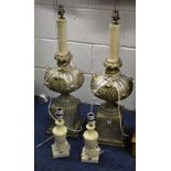 A pair of contemporary painted table lamps, 80cm high,