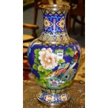 A Cloissone vase, circa 20th century, decorated with birds and floral panels,