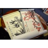 Two Chinese scroll watercolours on paper 'Blossom Tree', and 'Bamboo Tree' Watercolour,