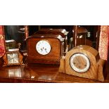 Three mantel clocks, to include Edwardian example with white enamel dial,