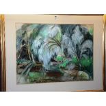 Victorine Buttberg 'Stream and Landscape Scene' Watercolour, signed 1930-1940 lower right,