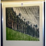 Willie Rodger RSA, RGI Born 1930 'Storm Trees' Woodcut, signed 82 lower right,