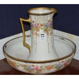 An Adderley pottery toilet ewer with matching basin, ewer 32cm high,