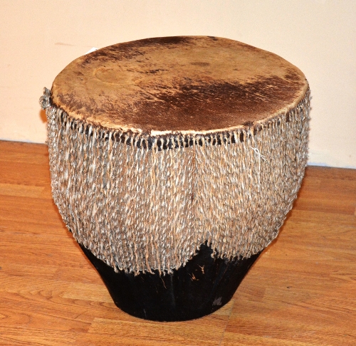An African animal skin drum,