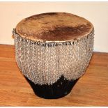 An African animal skin drum,