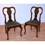 A set of six good quality Queen Anne style walnut dining chairs, circa early 20th century,