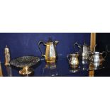 A plated four piece tea service, with octagonal scalloped decoration,