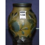 An Emille Galle type vase, with impressed stylized leaves on yellow ground,