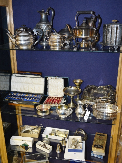 A large quantity of plated wares, to include two cases of bone handled fish knives and forks,