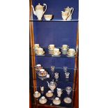 Two Royal Crown Derby Imari cups with saucers, also with Grosvenor china coffee set,