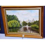 Ron Wilde 'St James Park and Distant Whitehall' Oil on board, signed R Wilde lower left,
