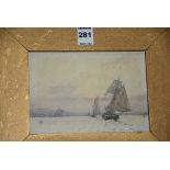 Scottish School 'Dumbarton Rock Shipping on Clyde' Watercolour,