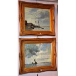 F Gordon 'Seascapes with Ships' Oil on penel, signed lower right,