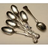 A set of six Scottish silver kings pattern teaspoons, by PH,