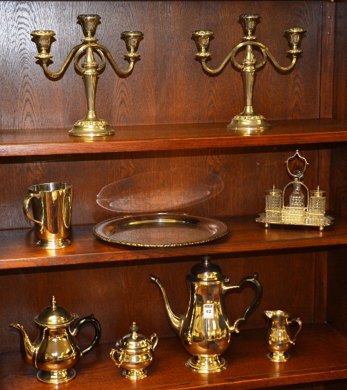 A small quantity of plated wares, to include four piece tea set, candelabra,