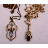A nine carat gold chain with gem set pendant attachment, 3.