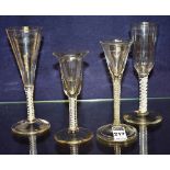 Four 18th century opaque stem twist ale and wine glasses circa 1750 - 1770, 15, 18,