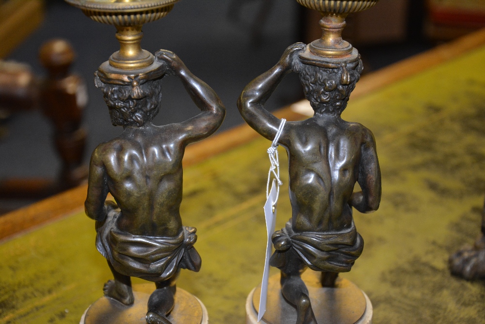 A pair of George III bronze and marble candlesticks, circa late 18th century, - Image 3 of 7