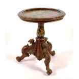 A Spanish walnut and majolica tripod table, circa 1880,