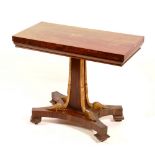 A William IV rosewood card table, circa 1835, with swivel top enclosing green felt lined interior,