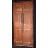 A tall painted pine kitchen cupboard, circa 19th century, with two panelled doors,