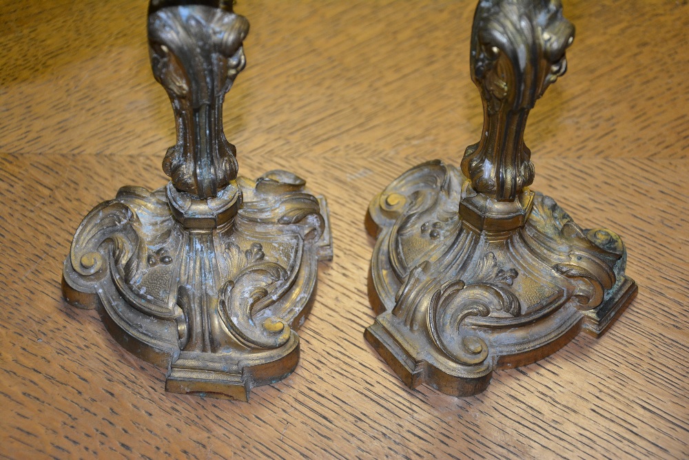 A pair of small French Rococo ormolu candlesticks, - Image 2 of 3