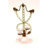 A Victorian glass epergne, decorated with green twist stems,