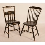 A pair of American ebonised side chairs, together with a similar American ebonised side chair,