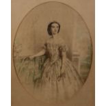 English School (mid 19th Century) 'Portrait of a Lady' Crayon and watercolour, oval,