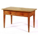 A Victorian pine kitchen table, with two drawers, 72cm high x 112cm wide,