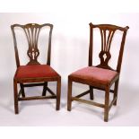 A pair of country chairs, circa 18th century, with pierced splats, one chair a/f,