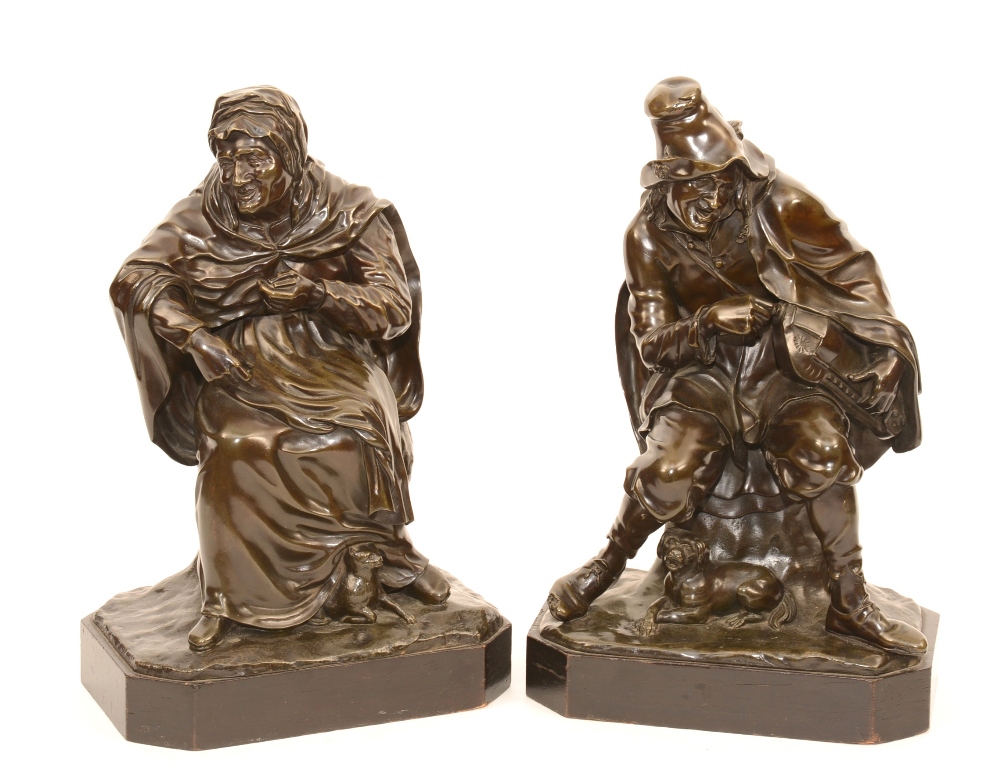 A pair of French bronze figures of peasants, circa 19th century after 18th century models,