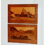 A pair of large marquetry panels circa 1920's/30's, in the manner of Rowley Gallery,