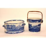 A Copeland Spode blue and white ceramic footbath, decorated with Classical landscape scenes,