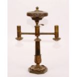 A George IV bronze colza lamp, circa early 20th century, with two branches,