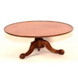 A Victorian mahogany lazy suzan, the revolving circular top raised on scroll tripod supports,