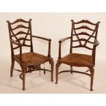 A pair of mahogany open armchairs, in the manner of Wylie and Lochhead, Glasgow, circa 1890,