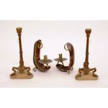 A pair of 19th century gilt bronze and marble candlesticks, in archaeological Roman inspired taste,