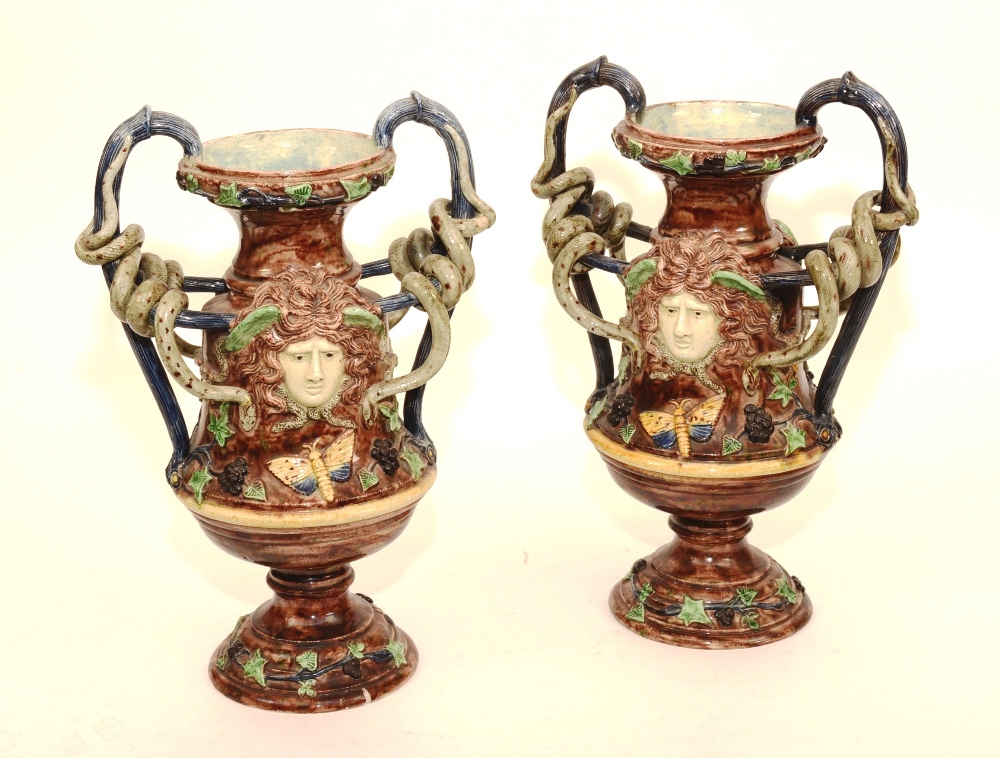 A pair of late 19th century Majolica vases by Palissy,