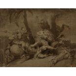 Unknown Artist (18th Century) 'Lion Hunt' Ink and grey wash on blue paper,