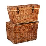 Two vintage wicker laundry baskets,