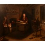 Richard Morton Paye (1750-1821) 'Interior in Candlelight with Figures and Spinning Wheel' Oil on