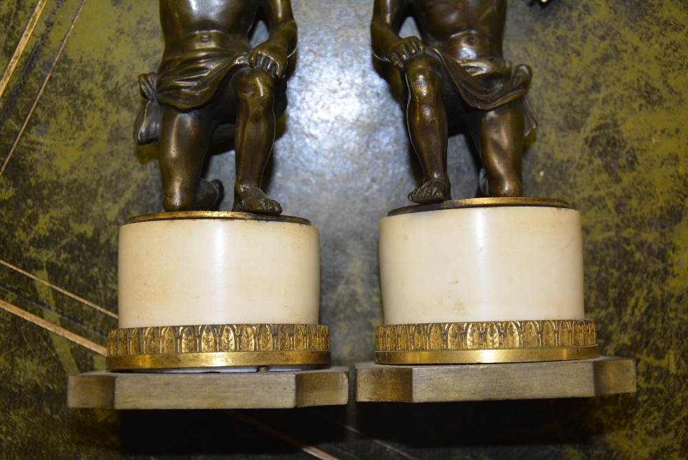 A pair of George III bronze and marble candlesticks, circa late 18th century, - Image 5 of 7