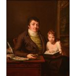 Pauline (Desmârquets) Auzou (1775-1835) 'Portrait of a Father with Young Daughter' Oil on panel,
