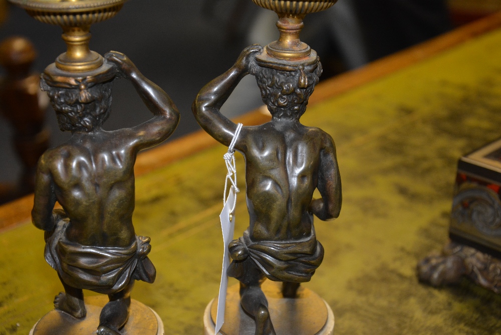 A pair of George III bronze and marble candlesticks, circa late 18th century, - Image 2 of 7