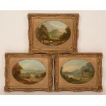 British School (Mid 19th Century) 'Picturesque Landscapes' Three oils on board, oval,