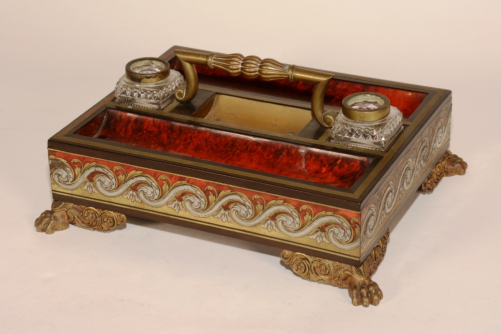 A George IV Boulle ink stand, circa 1825, in the manner of George Bullock,