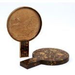 A Japanese silvered hand mirror in lacquered case, Meiji period circa 1900,