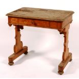 A Victorian maple and oak writing table, with single drawer,