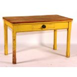 A Victorian painted pine kitchen table, with drawer,